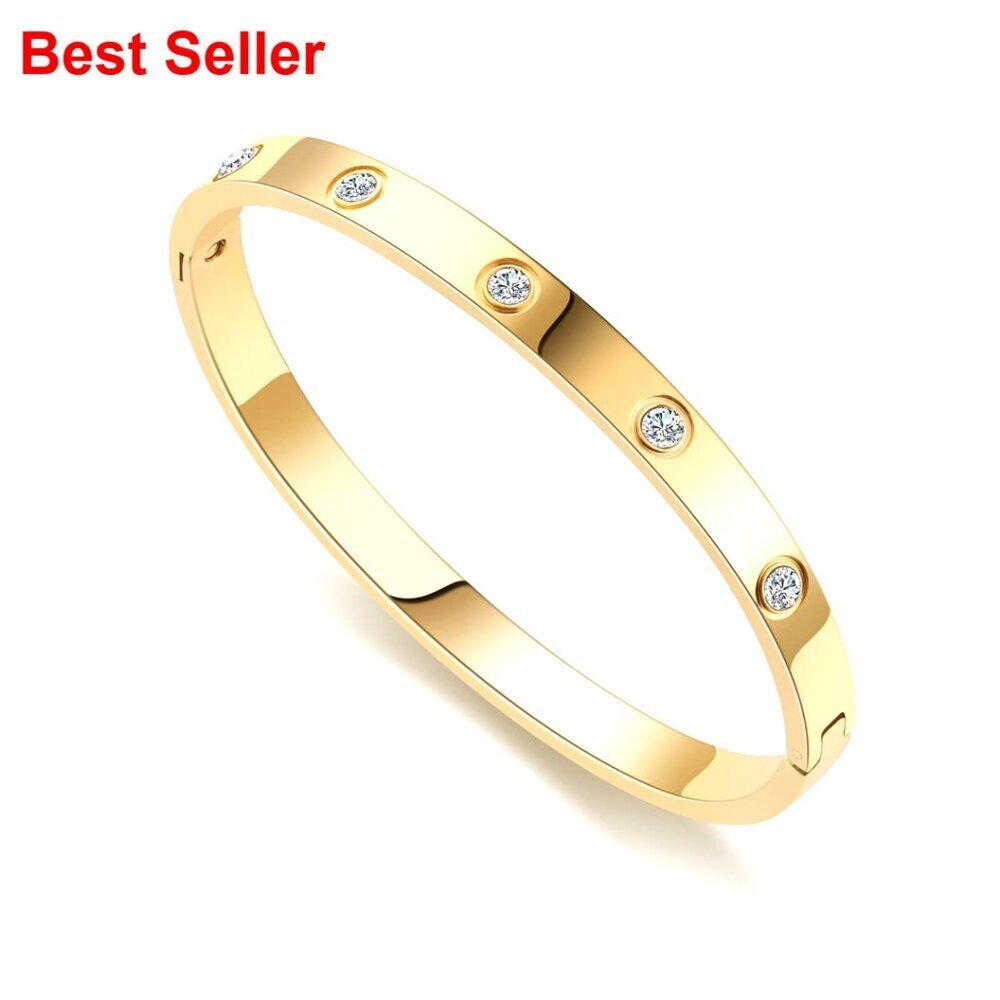 18K Gold-plated Bangle Bracelets for Women Stainless Steel Jewelry